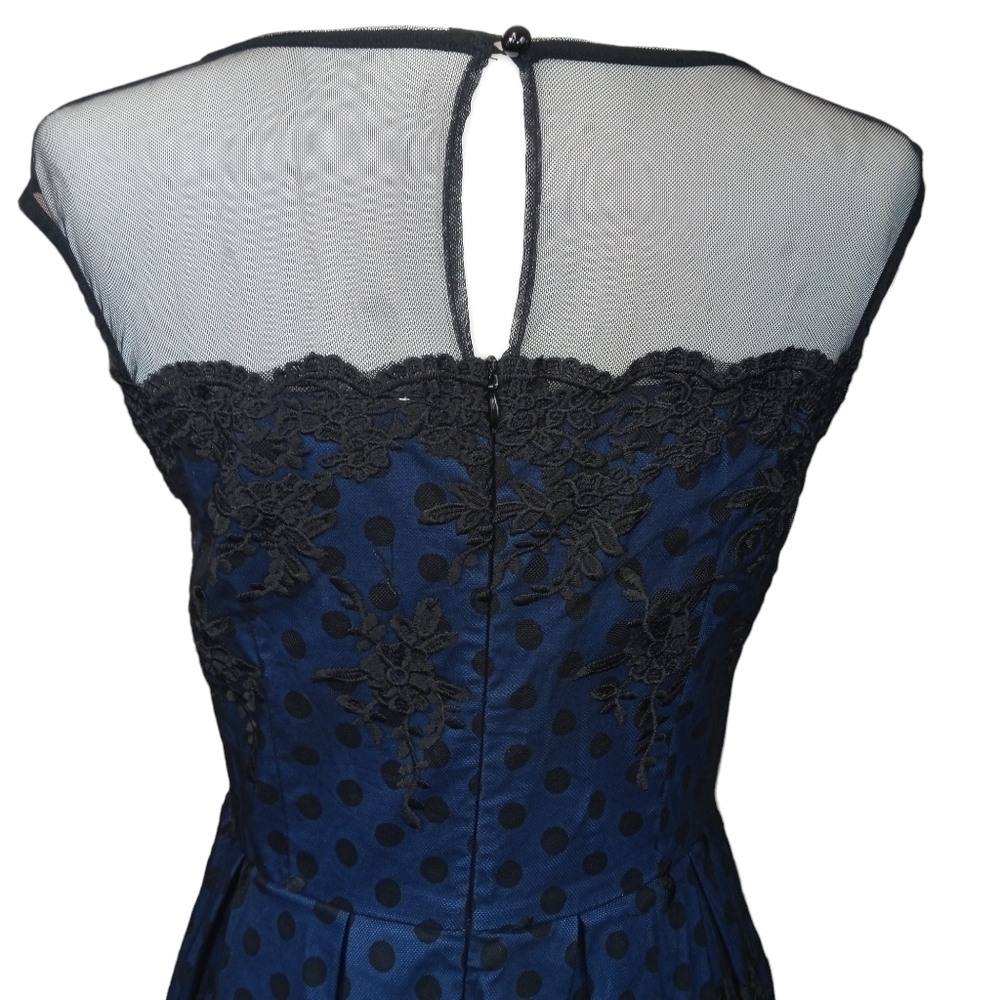 MissMay Retro Pin-Up Swing Dress Polka-Dot Floral Lace Blue/Black Size Small - Picture 10 of 16